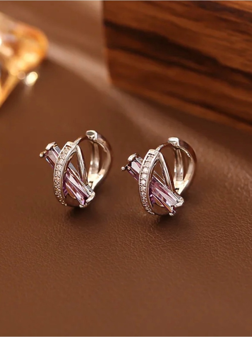Lavender Crystal Accent Huggie Earrings NWT Gold Plated